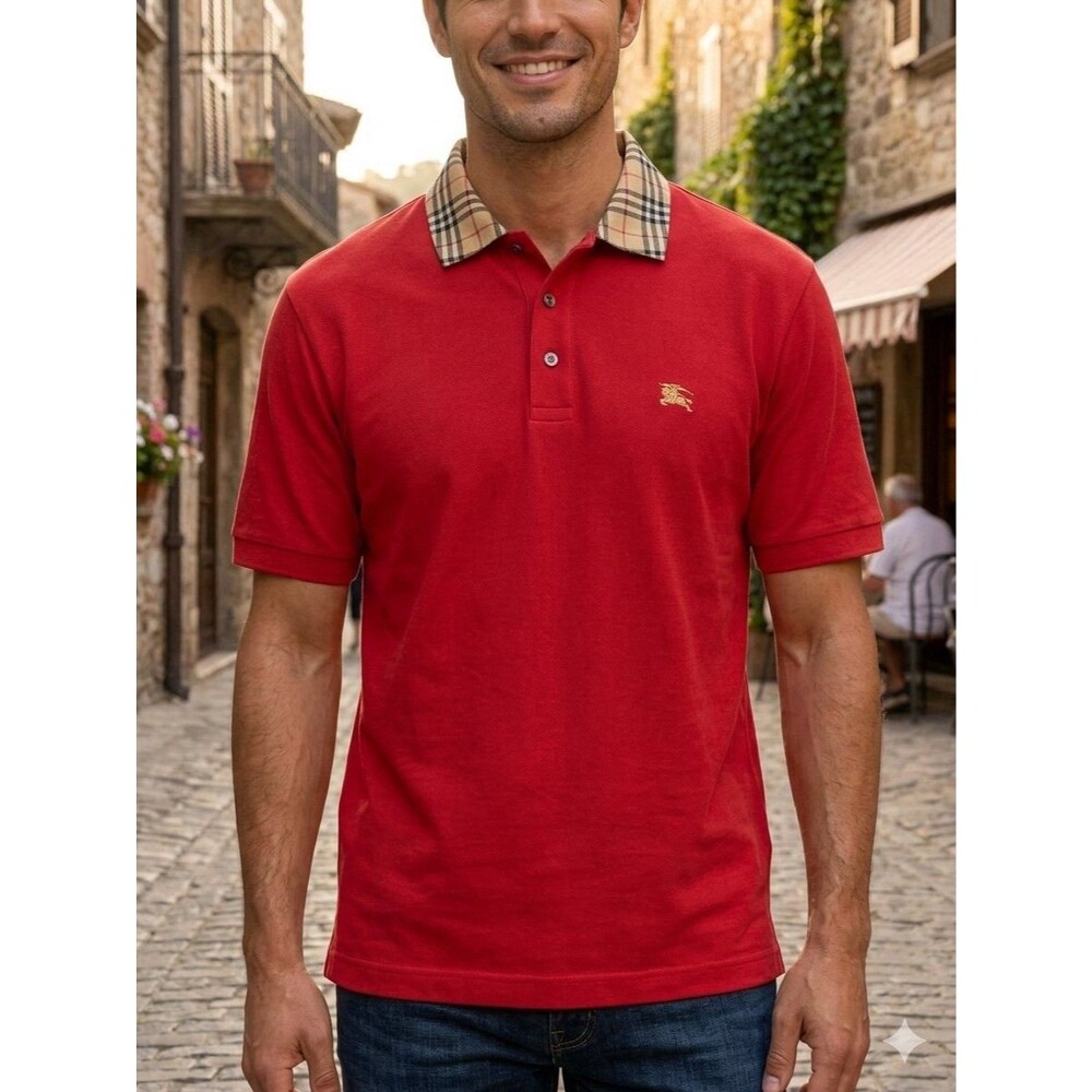 Burberry Men’s Red Short Sleeve Polo Size Large